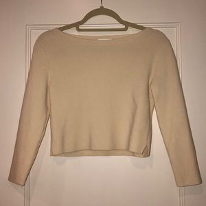 Club Monaco Cream Crew Neck cropped Sweater